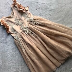 Trish Scully Child Bianca Gown Satin Lace Tulle Floral Applique Glitter Gold